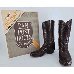 Vtg 1987 Exotic Dan Post Western Cowboy Boots‎ Men's 10 - 689 USA & Box